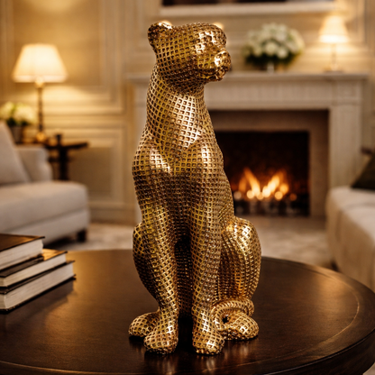 Luxury Golden Sitting Leopard Statue | EnamorarDecor