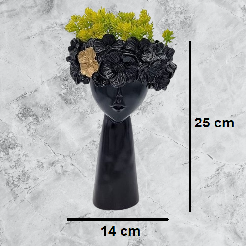 Black Lady Flower Pot Set Made of Resin | EnamorarDecor