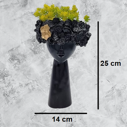 Black Lady Flower Pot Set Made of Resin | EnamorarDecor