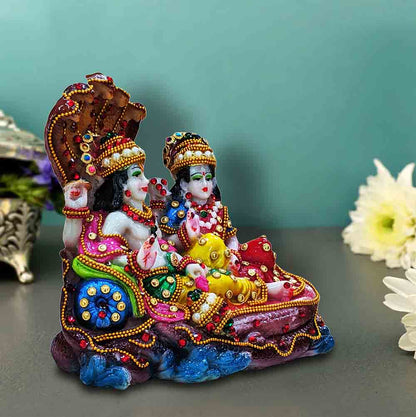 Multicolor Laxmi Narayan Ji on Sheshnag Resin Statue | EnamorarDecor