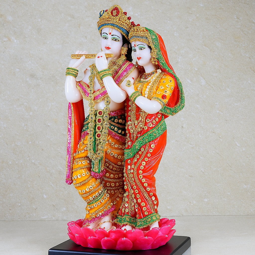 Multicolor Radha Krishan Standing on Lotus Resin Statue | EnamorarDecor