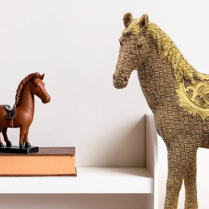Wooden Finish Horse Resin Statue | EnamorarDecor