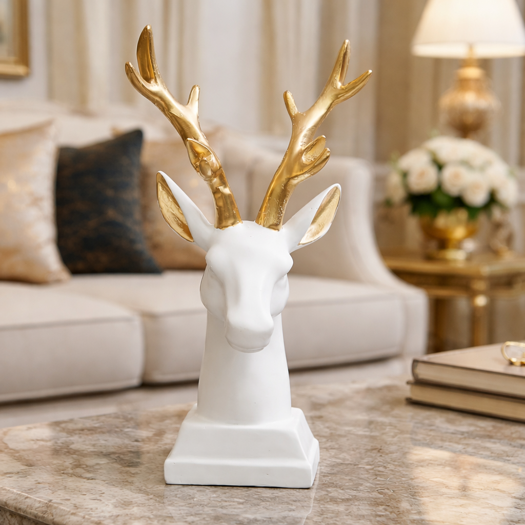Luxury White Deer Head Gold Horn Decor | EnamorarDecor