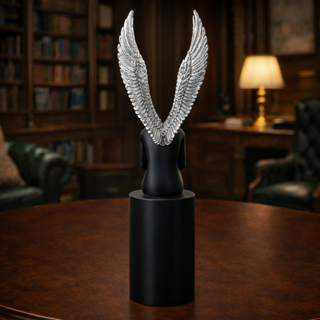 Silver Wings Black Angel Sculpture | EnamorarDecor