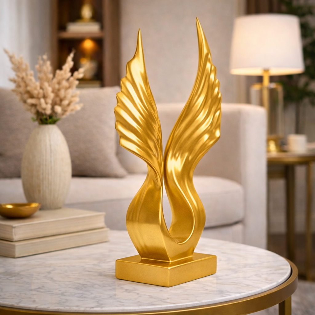 Luxury Golden Abstract Angel Wings Statue | EnamorarDecor