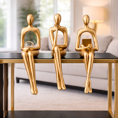 Luxury Golden Abstract Thinkers Sitting Ladies Statues | EnamorarDecor