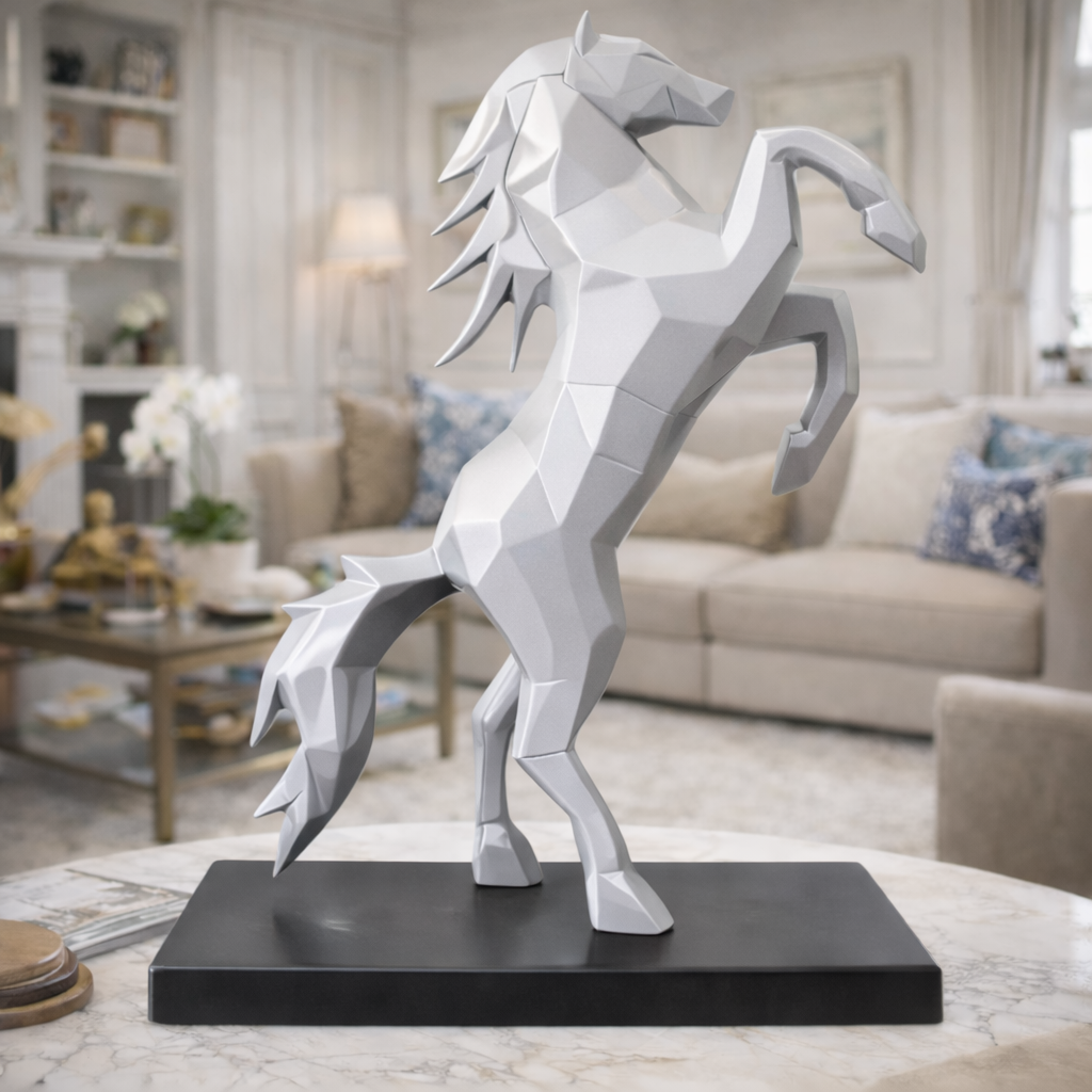 Royal Silver Rearing Victory Ferrari Horse Statue | EnamorarDecor