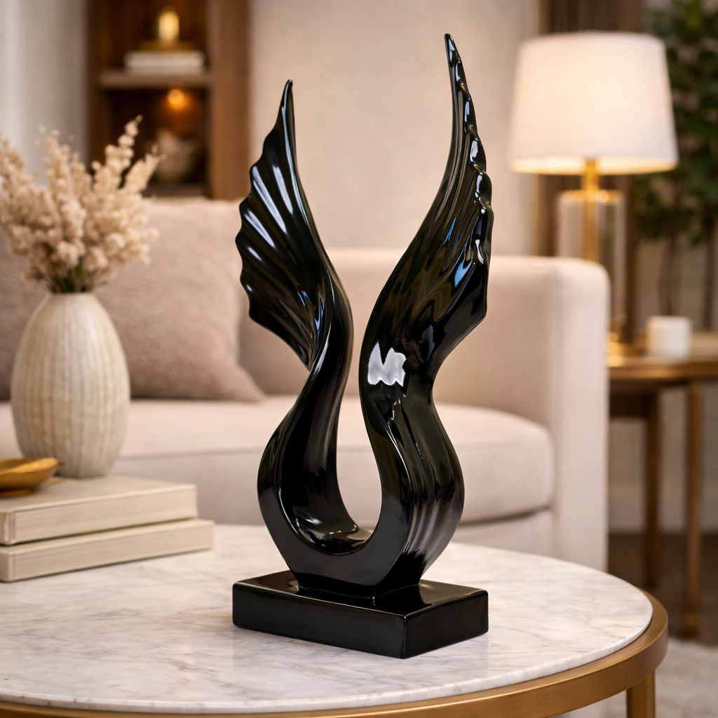 Luxury Black Abstract Angel Wings Statue | EnamorarDecor