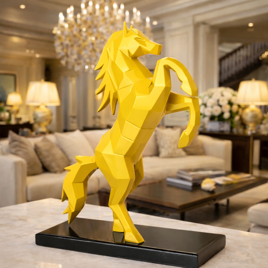 Royal Yellow Rearing Victory Ferrari Horse Statue | EnamorarDecor