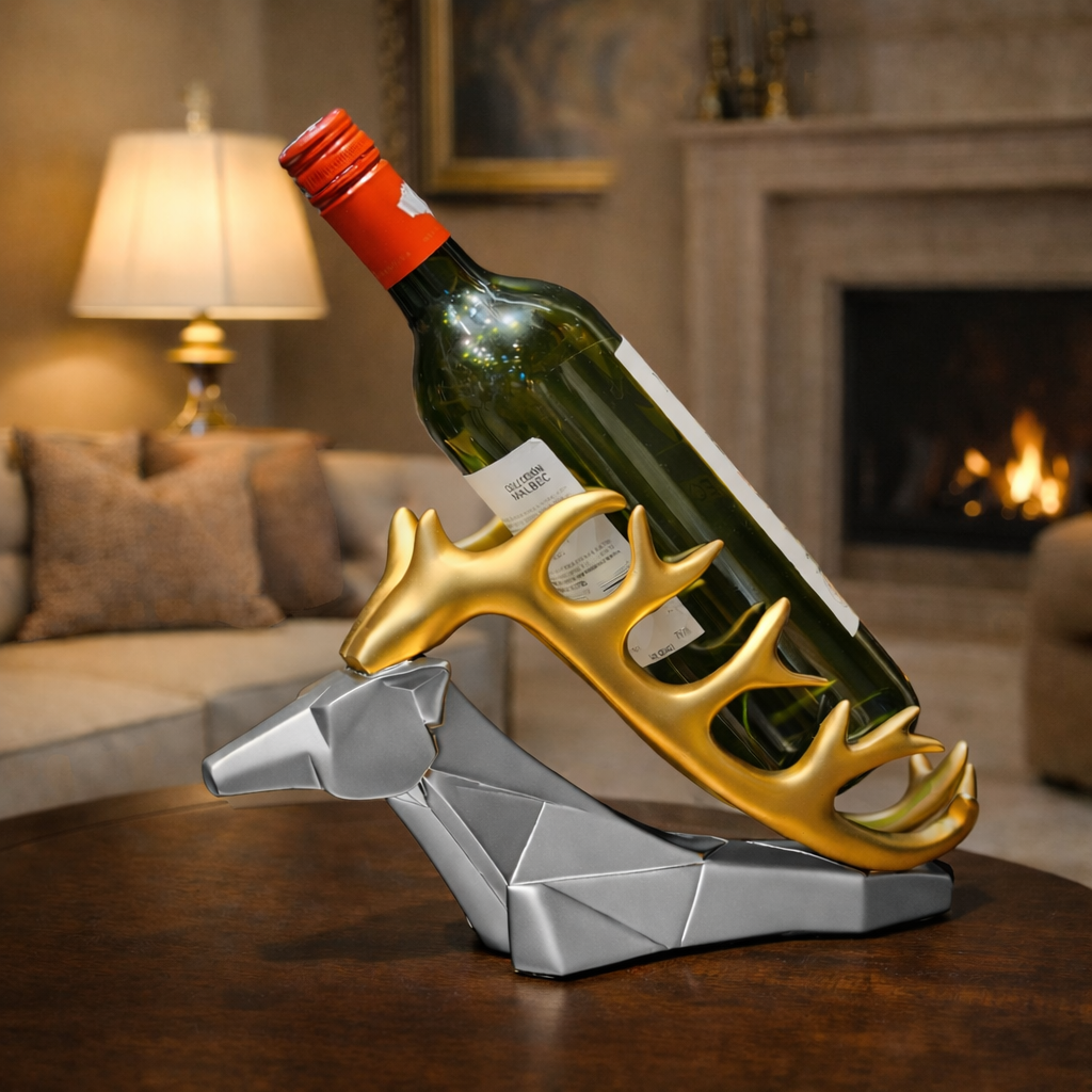 Luxury Silver Deer Head Wine Bottle Holder | EnamorarDecor
