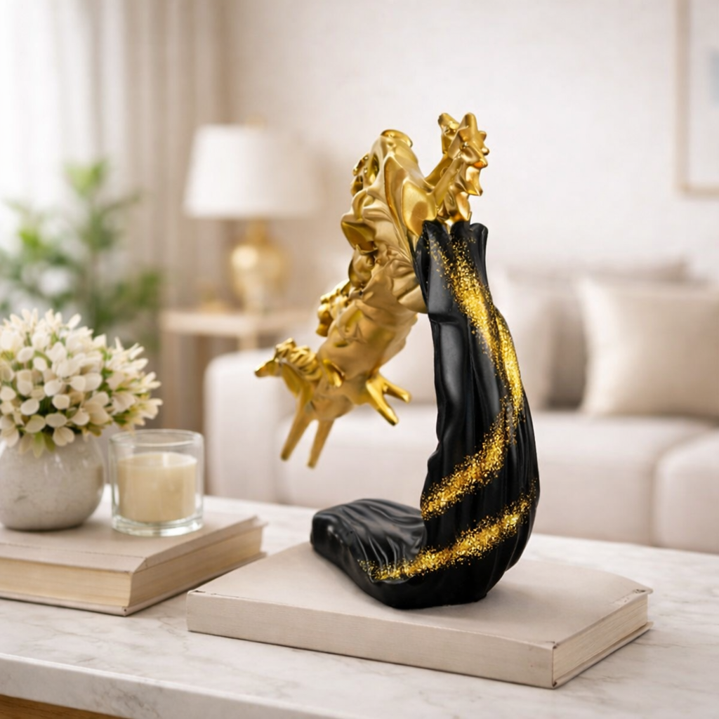 Luxury Golden Black 7 Running Horses Showpiece | EnamorarDecor