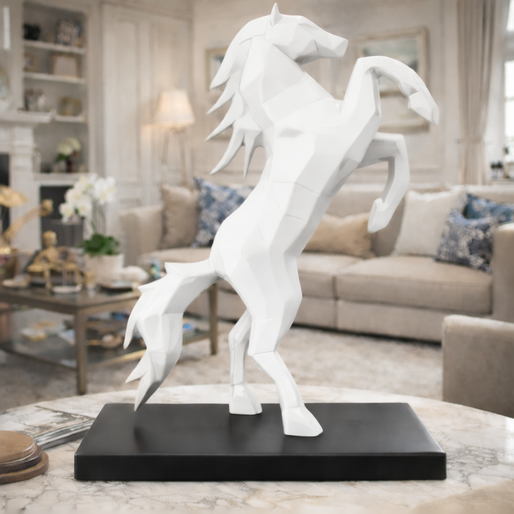 Royal White Rearing Victory Ferrari Horse Statue | EnamorarDecor