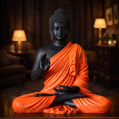 Luxury Big Black & Orange Buddha Statue | EnamorarDecor