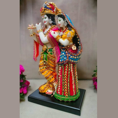 Multicolor Krishna Radha Standing Playing Flute Resin Statue | EnamorarDecor