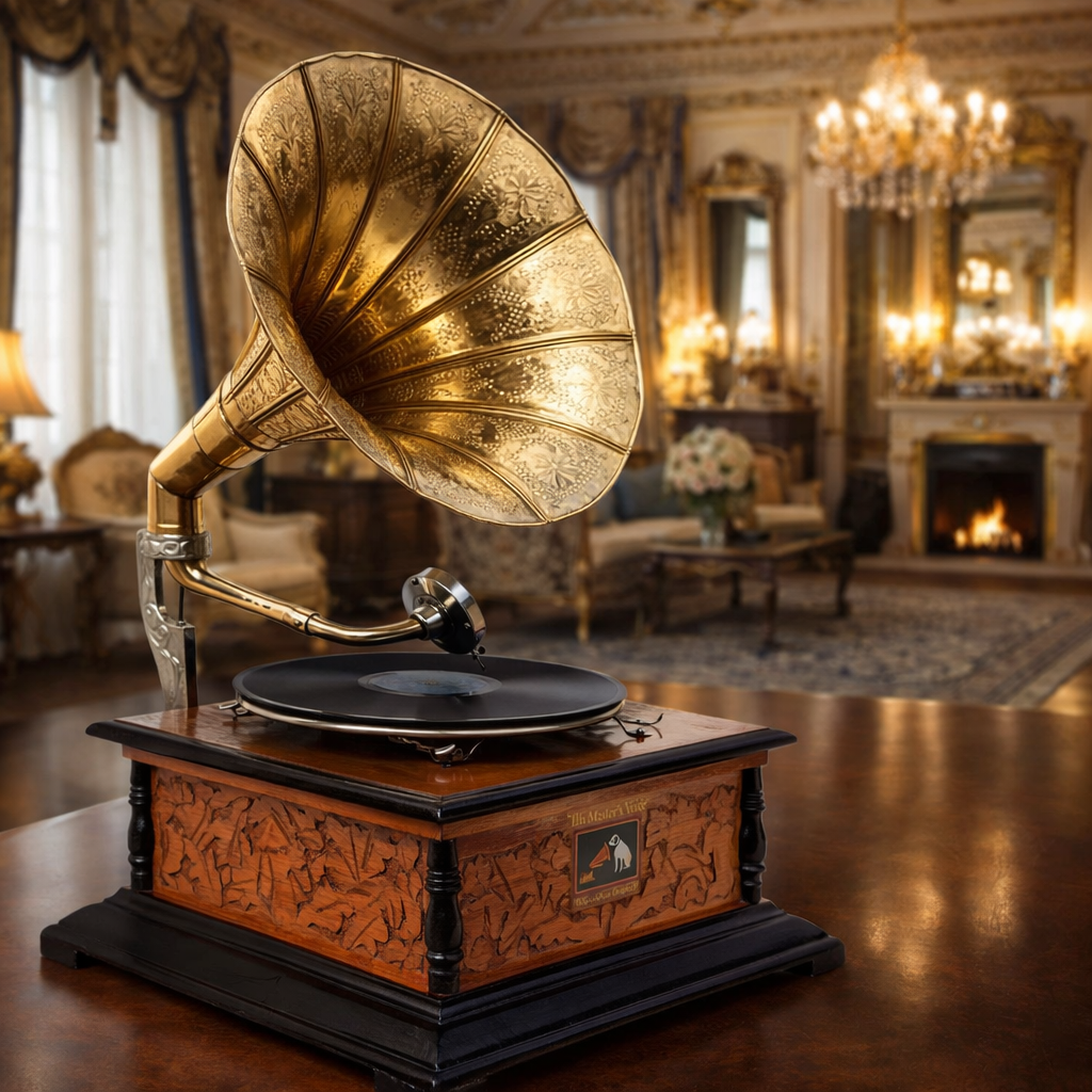 Vintage Brass Playable Square Gramophone | EnamorarDecor