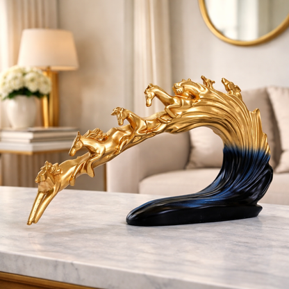 Luxury Golden Blue 7 Running Horses Showpiece | EnamorarDecor