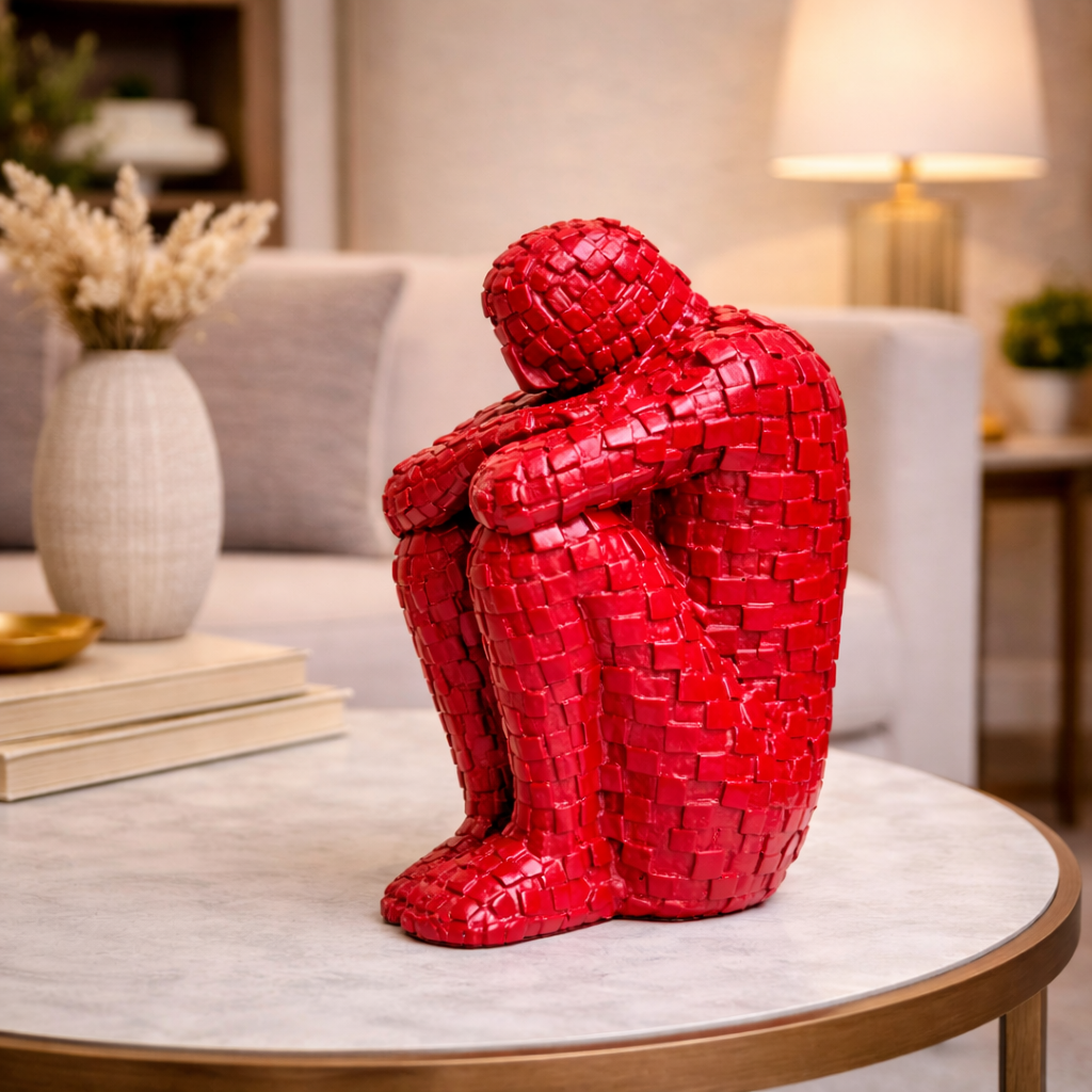 Luxury Red Mosaic Thinking Man Abstract Statue | EnamorarDecor