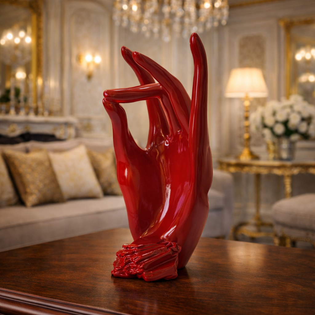 Luxury Regal Red Crowned Mudra Zen Face Statue | EnamorarDecor