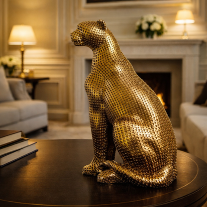 Luxury Golden Sitting Leopard Statue | EnamorarDecor
