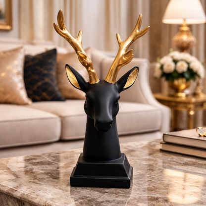 Luxury Black Deer Head Gold Horn Decor | EnamorarDecor