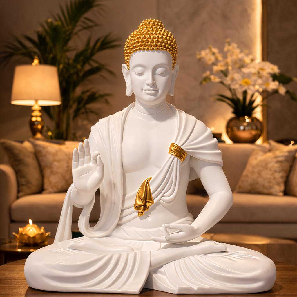 Luxury White Big Buddha Premium Statue | EnamorarDecor