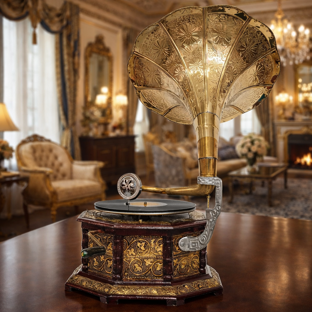 Vintage Brass Gramophone Decor | EnamorarDecor