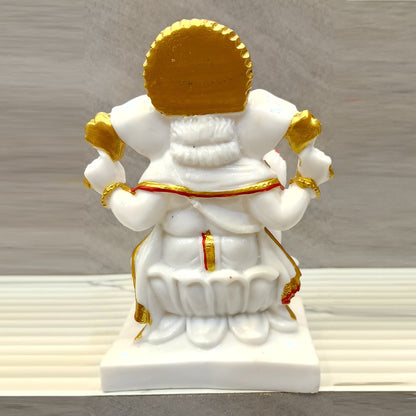 Marble Finish Ganesha Sitting on Kamal Statue | EnamorarDecor
