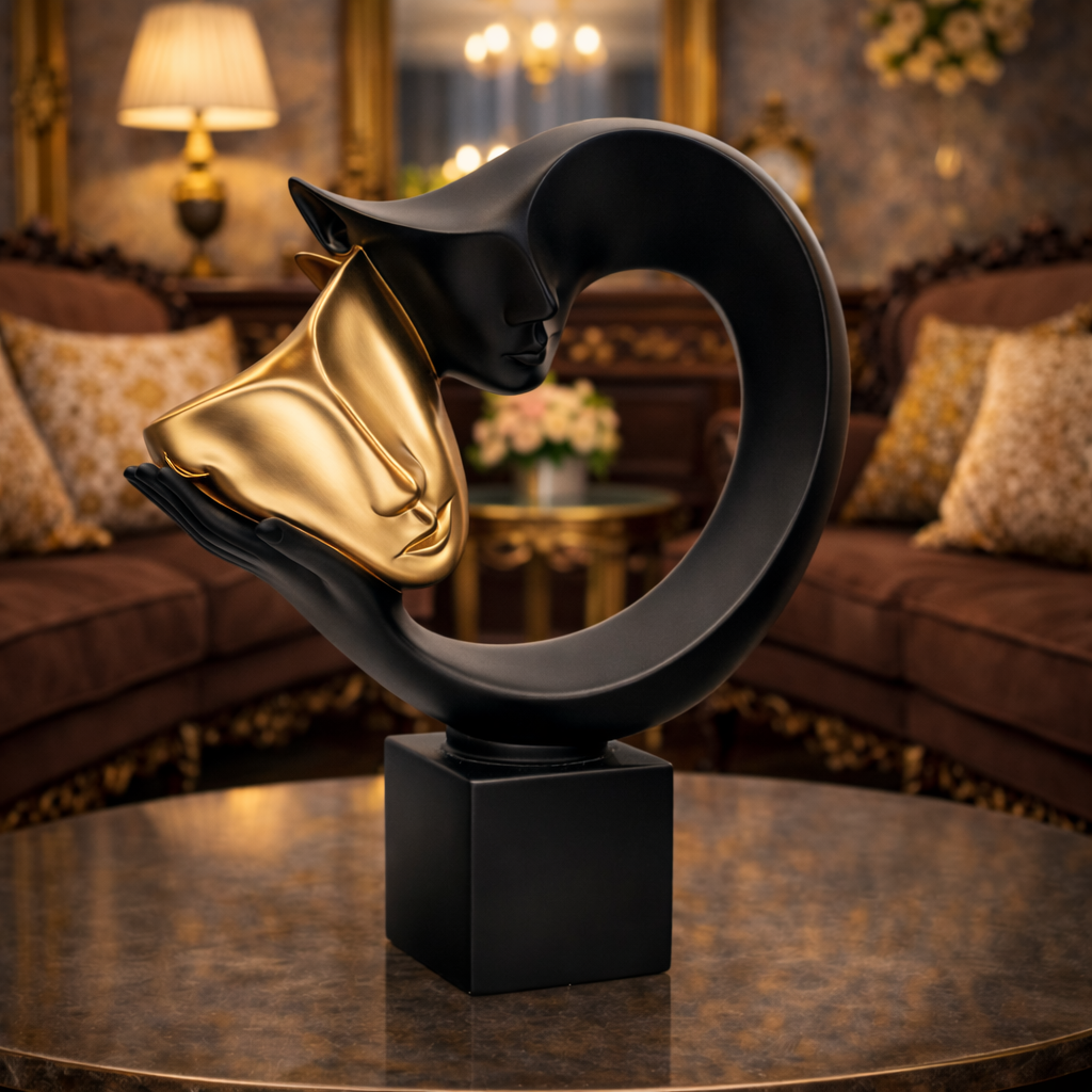 Luxury Black Gold Masked Couple Sculpture | EnamorarDecor