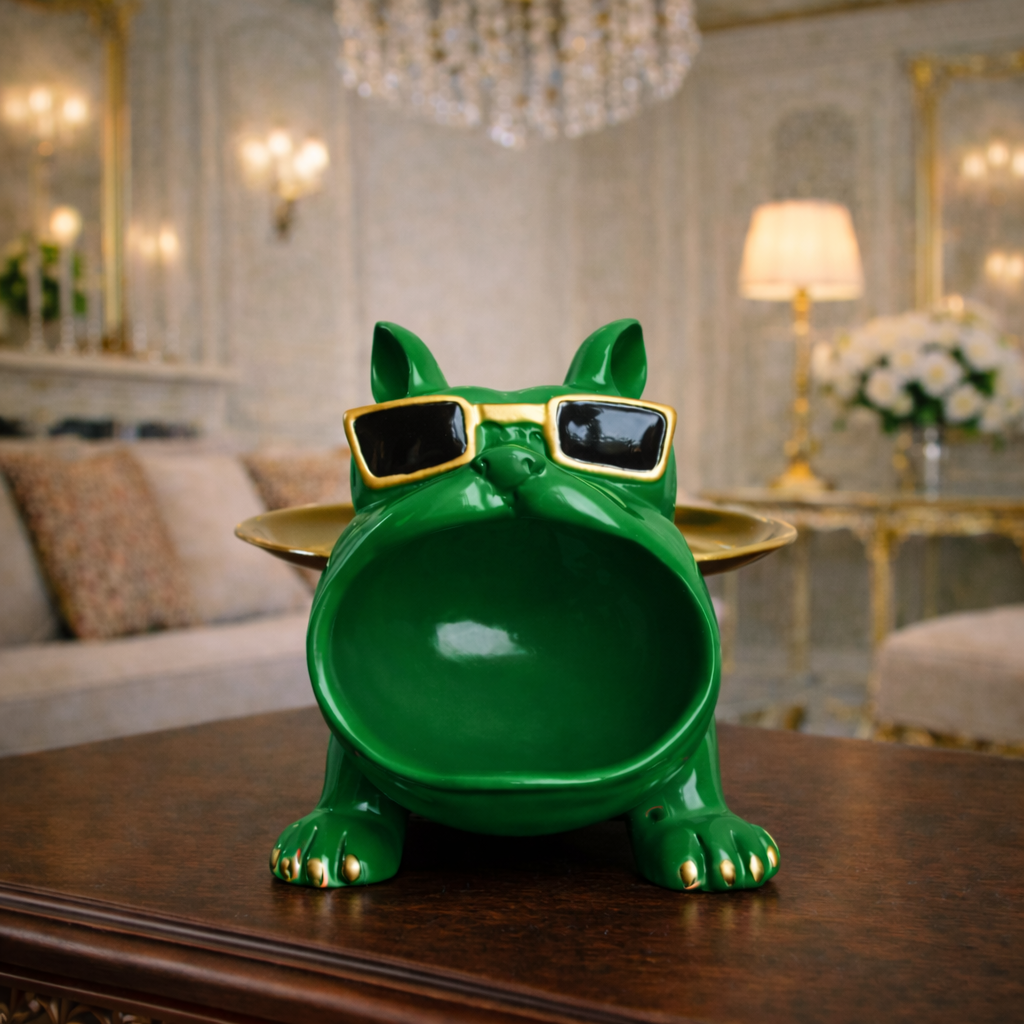 Luxury Green French Bulldog Statue & Key Tray | EnamorarDecor