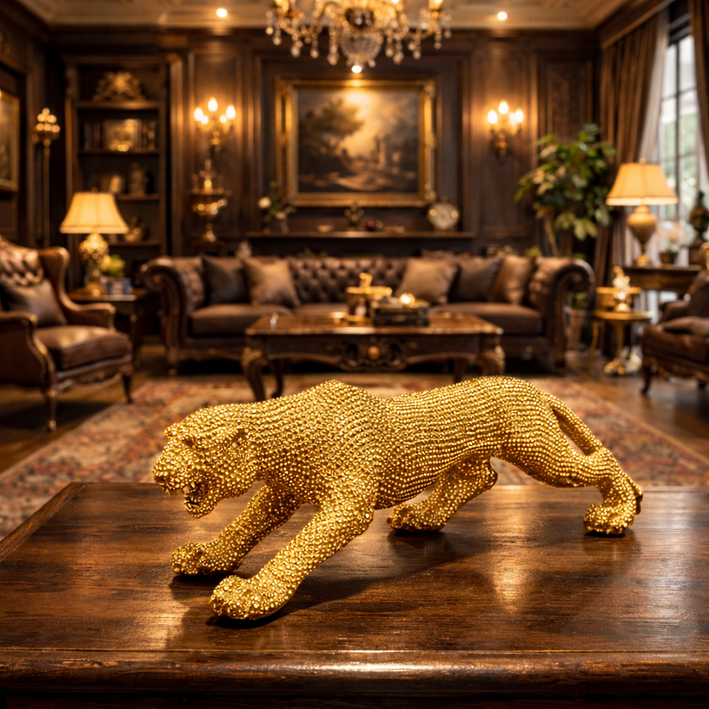 Luxury Golden Dotted Cheetah Long Sculpture | EnamorarDecor