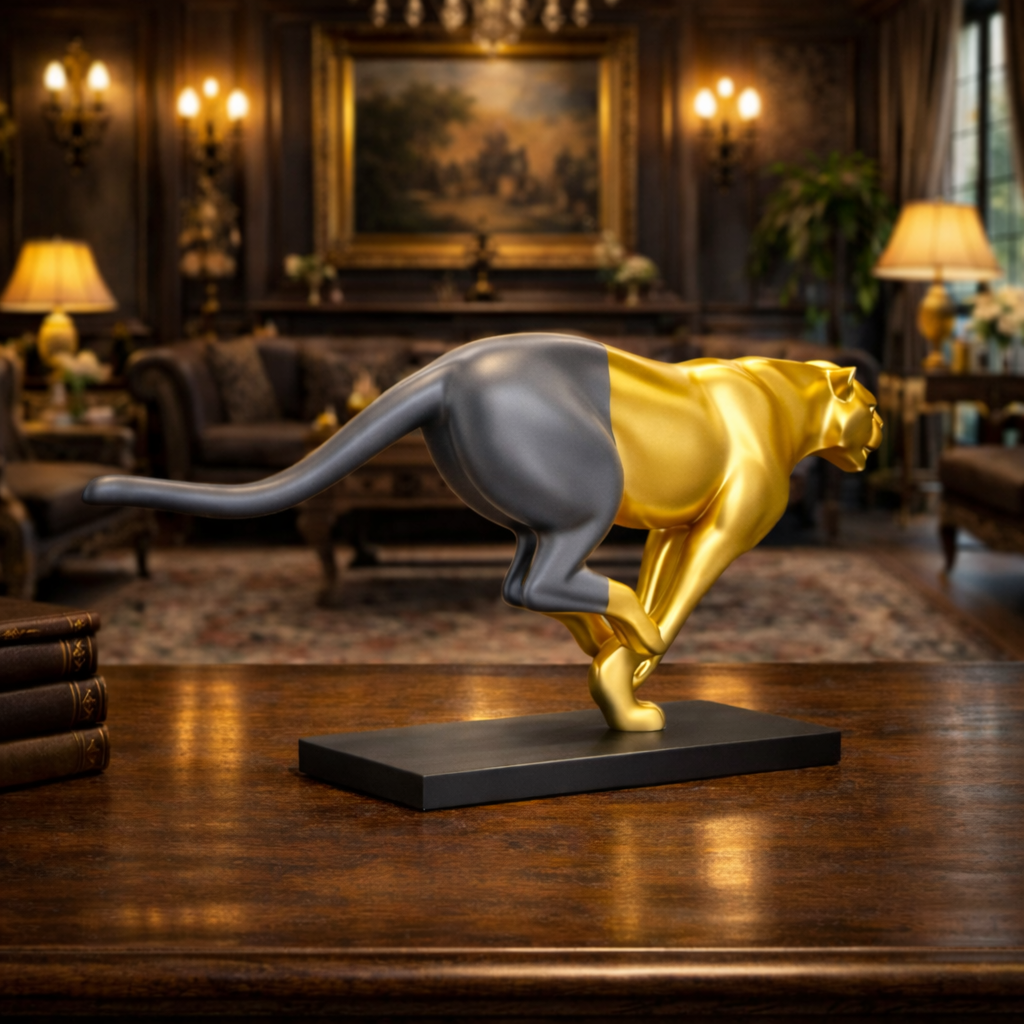 Luxury Grey Leap of Life Panther Statue | EnamorarDecor