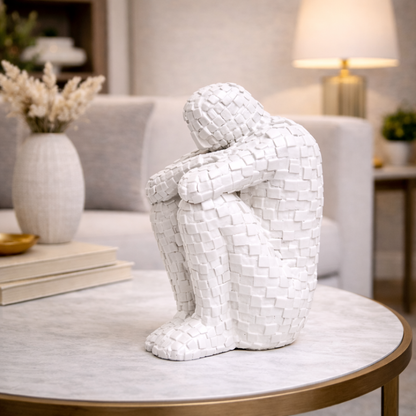 Luxury White Mosaic Thinking Man Abstract Statue | EnamorarDecor