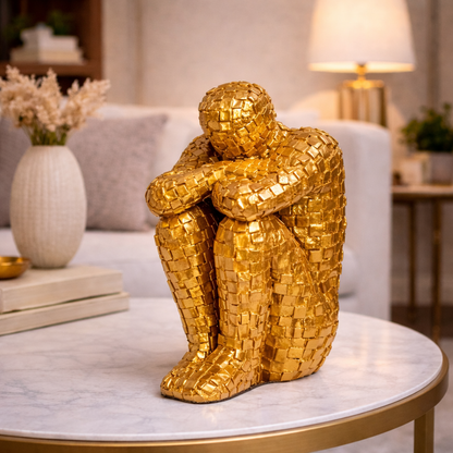 Luxury Golden Mosaic Thinking Man Abstract Statue | EnamorarDecor