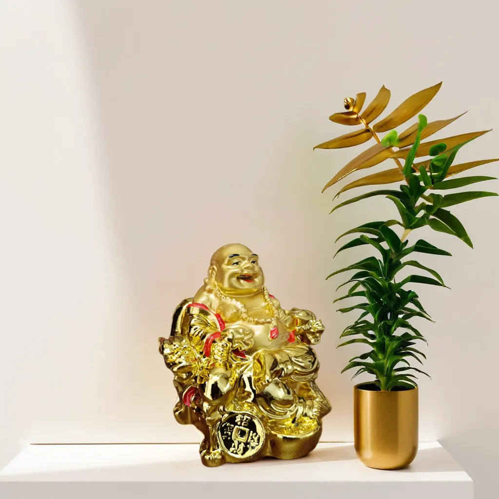 Gold Platted Sitting Buddha Premium Resin Statue | EnamorarDecor