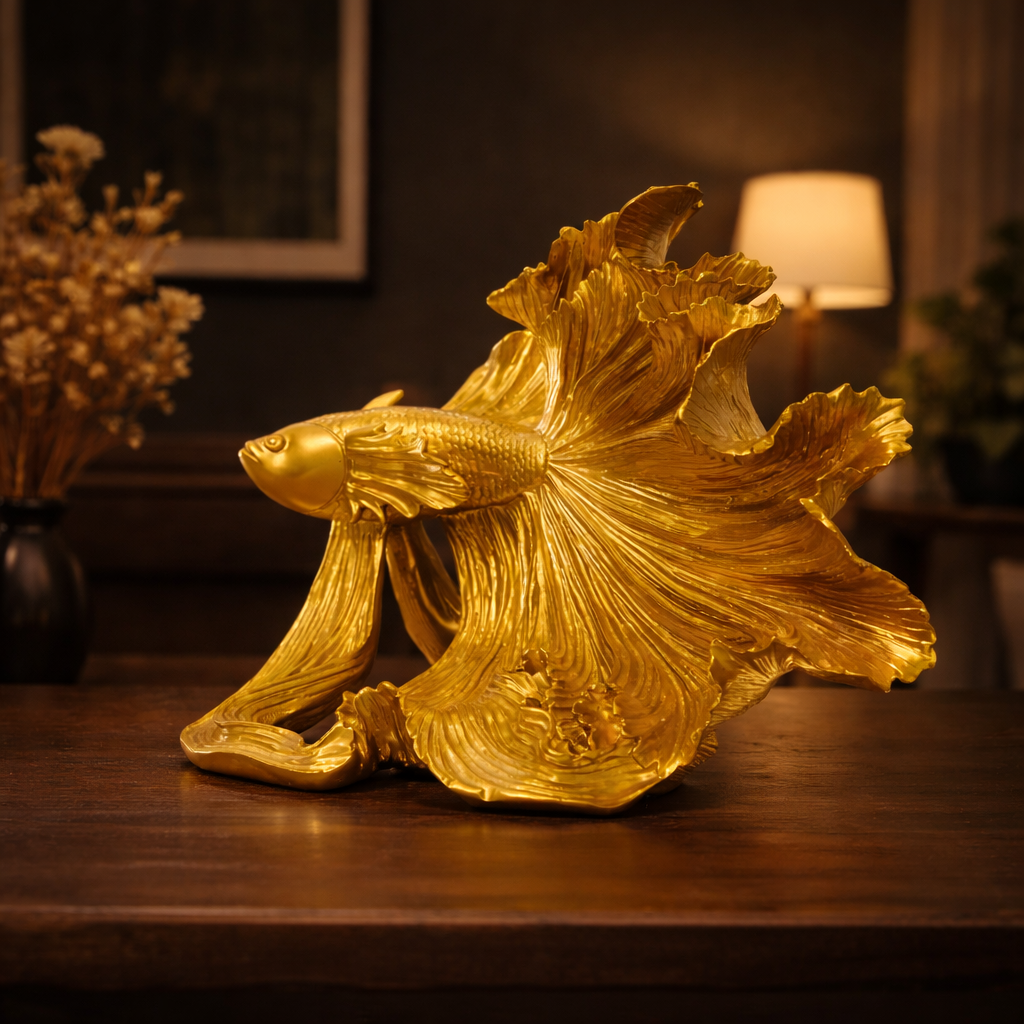 Luxury Golden Betta Fish Showpiece | EnamorarDecor