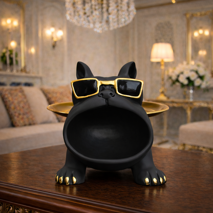 Luxury Black French Bulldog Statue & Key Tray | EnamorarDecor