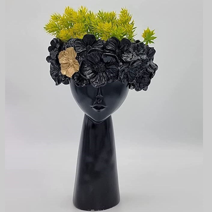 Black Lady Flower Pot Set Made of Resin | EnamorarDecor
