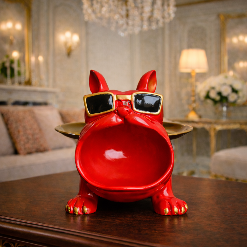 Luxury Red French Bulldog Statue & Key Tray | EnamorarDecor