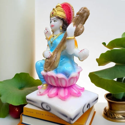 Small Goddess Saraswati Sitting on Lotus Statue | EnamorarDecor