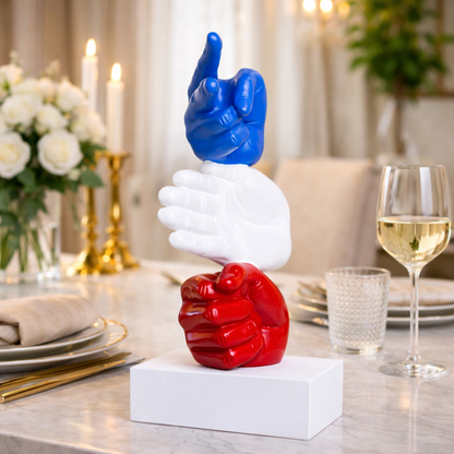 Modern Hand Gesture With White Base Sculpture | EnamorarDecor