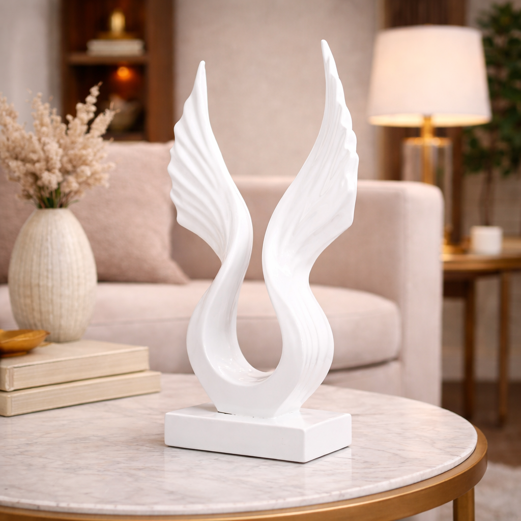 Luxury White Abstract Angel Wings Statue | EnamorarDecor