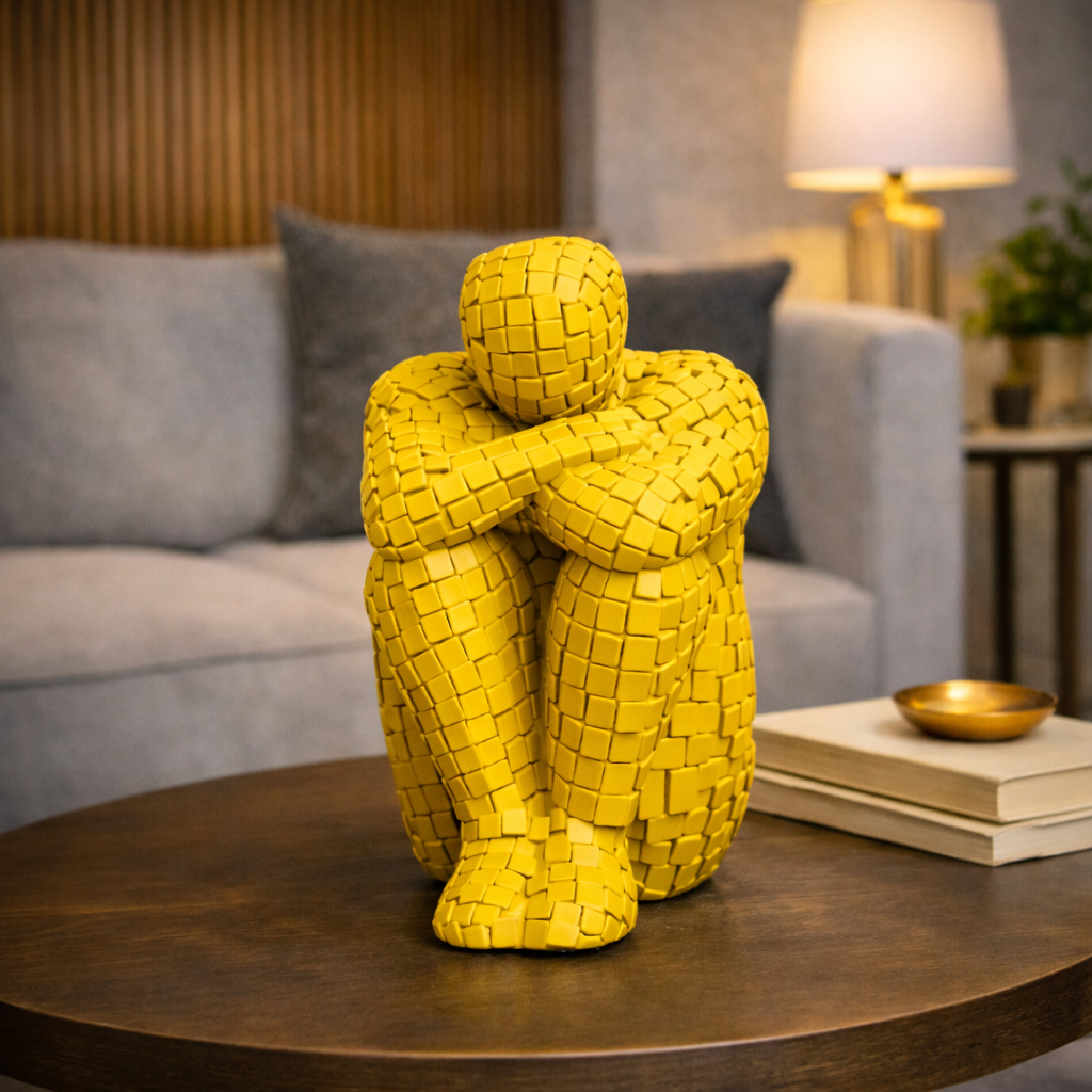 Luxury Yellow Mosaic Thinking Man Abstract Statue | EnamorarDecor