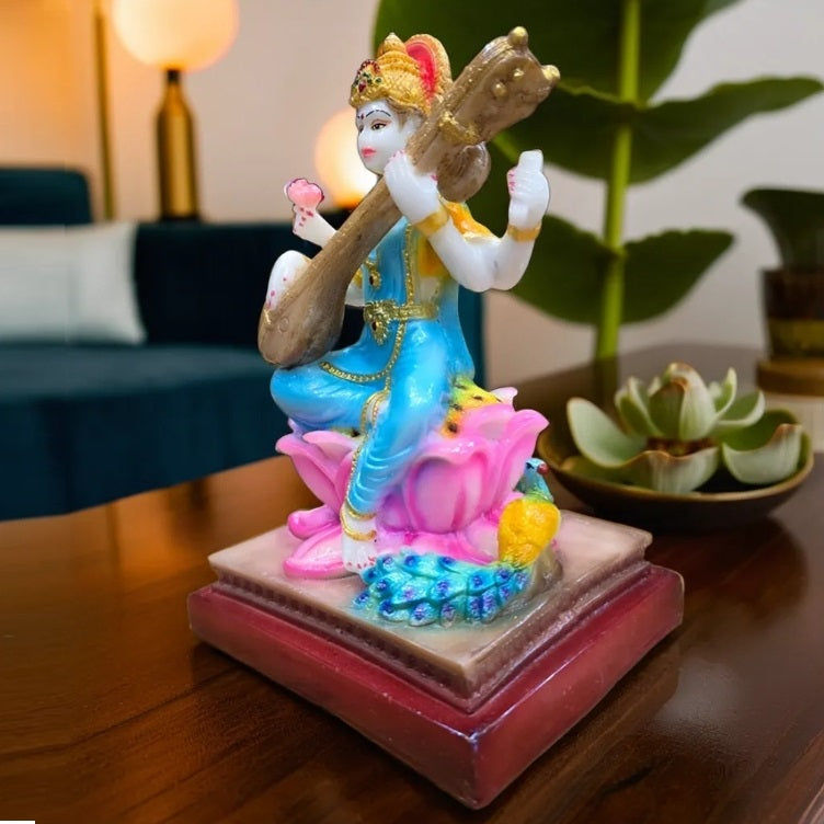 Medium Goddess Saraswati Sitting on Lotus Statue | EnamorarDecor