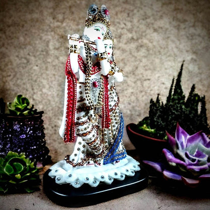 Marble Finish Multicolor Radha Krishna Standing Statue | EnamorarDecor