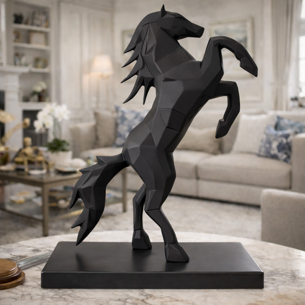 Royal Black Rearing Victory Ferrari Horse Statue | EnamorarDecor