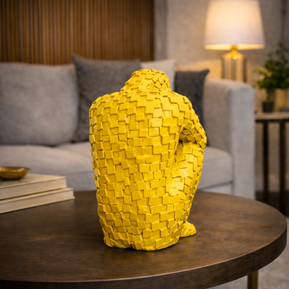 Luxury Yellow Mosaic Thinking Man Abstract Statue | EnamorarDecor