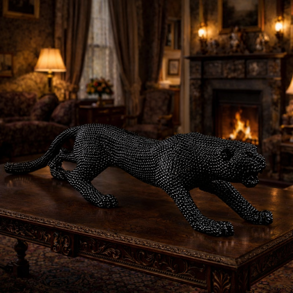 Luxury Black Dotted Cheetah Long Sculpture | EnamorarDecor