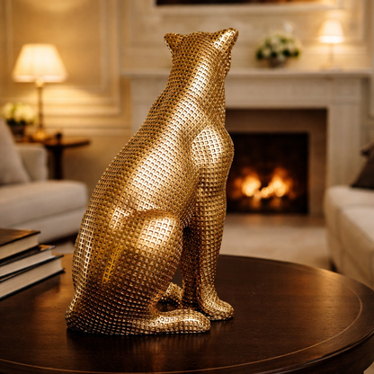 Luxury Golden Sitting Leopard Statue | EnamorarDecor