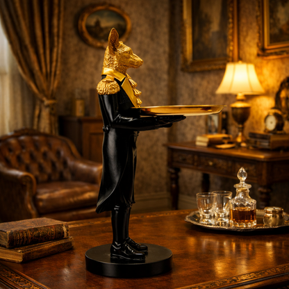 Luxury Black Wolf Decor with Tray Statue | EnamorarDecor