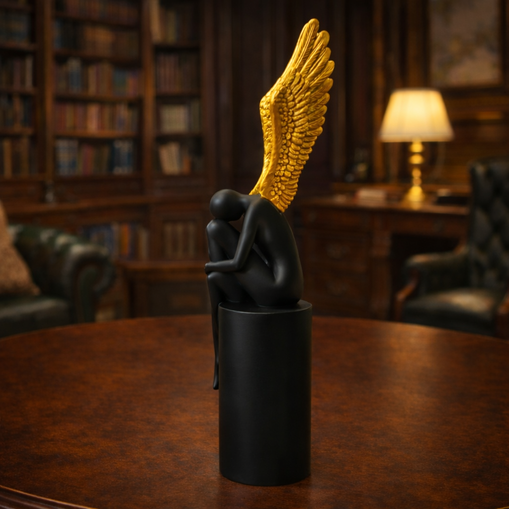 Golden Wings Black Angel Sculpture | EnamorarDecor